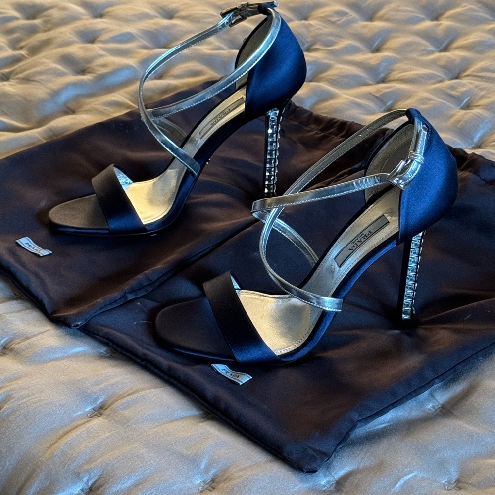 Pristine Prada Crystal Heels. Dark Blue, Never Worn, Size 37